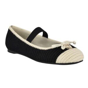 Guess Womens Maysa Crochet Knit Mary Jane Flats Black/White Size 9 NEW